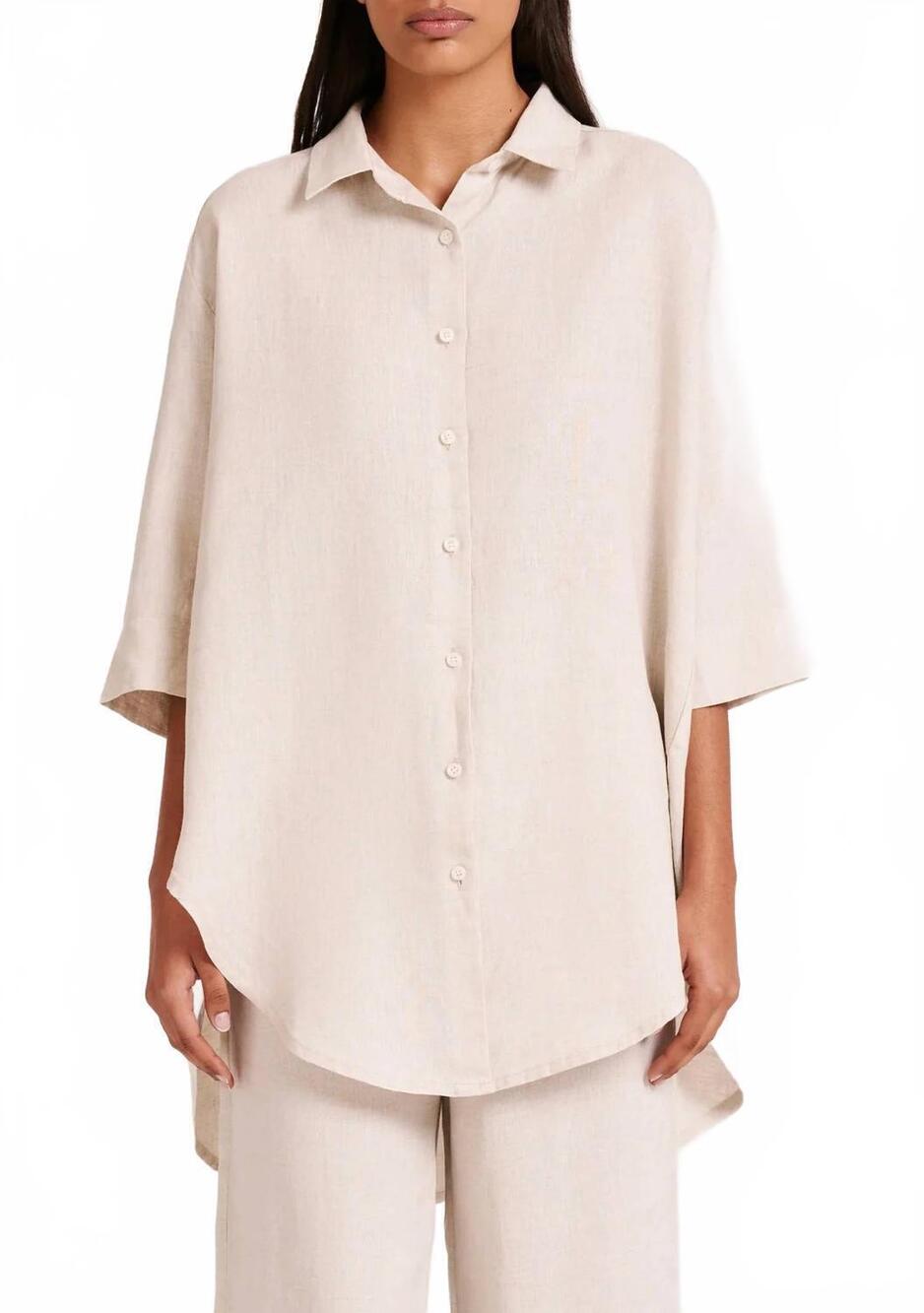 NEW NUDE LUCY lounge linen longline shirt in natural